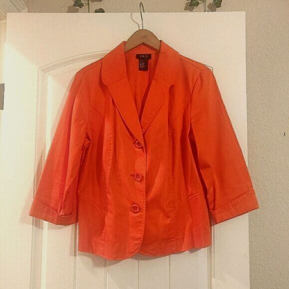 🍊 R.Q.T. Women's Medium Solid Orange Cotton Button Closure Suit Jacket - Picture 1 of 6